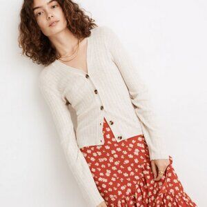 Madewell V-Neck Pointelle Ribbed Cardigan Sweater in Heather Oat EUC, large